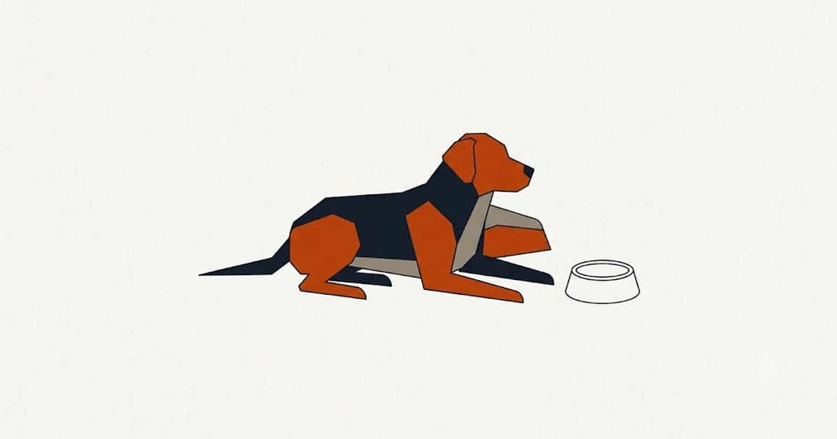 A dog lying down after a meal